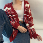 Woolen Cardigan Women's Clothes Autumn Knitted Striped Coat Loose Casual Sweater Women