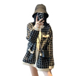 Style Sweater Coat Women's Loose Autumn Clothing Korean Mid-length Houndstooth Knitted Cardigan