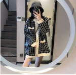 Style Sweater Coat Women's Loose Autumn Clothing Korean Mid-length Houndstooth Knitted Cardigan