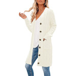 Long Cable-knit Sweater Women's Solid Color Buttons Pocket Cardigan Jacket