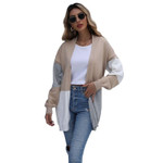 Women's Long Three-color Classic Style Contrast Color Sweater Cardigan