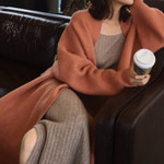 Thicken And Lengthen All-match Loose Sweater Lapel Wool Cardigan Long Coat Women's