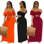 Women's Long Dress Solid Color Backless Off-neck Tube Top Short Sleeve Casual