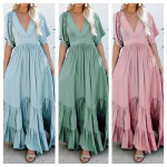Bohemian Solid Color Long Dress Waist Trimming Fashion Skirt