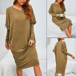 Women's Solid Color Loose Round Neck Midi Dress Early Autumn Casual Elegant For Women Long Dresses