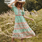 Spring Round Neck Stitching Strap Dress Printed For Woman Women Long Dresses