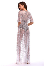Women's Short Sleeve See-through Sequins Dress Long Long Dresses
