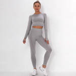 Dotted Jacquard Seamless Sports Suit Long Sleeve Gradient Fitness Yoga Wear Skinny Pants Women Bottoms
