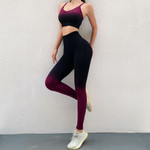 Gradient Color Beauty Back Exercise Bra Set Women's Skinny Hip Raise High Waist Seamless Yoga Pants Suit Bottoms