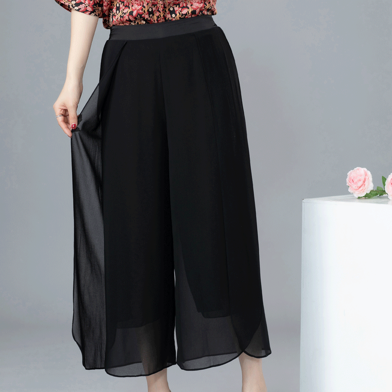 Loose Large Size Slimming High Waist Culottes Artificial Silk Wide-leg Pants Women's Summer Trousers Bottoms