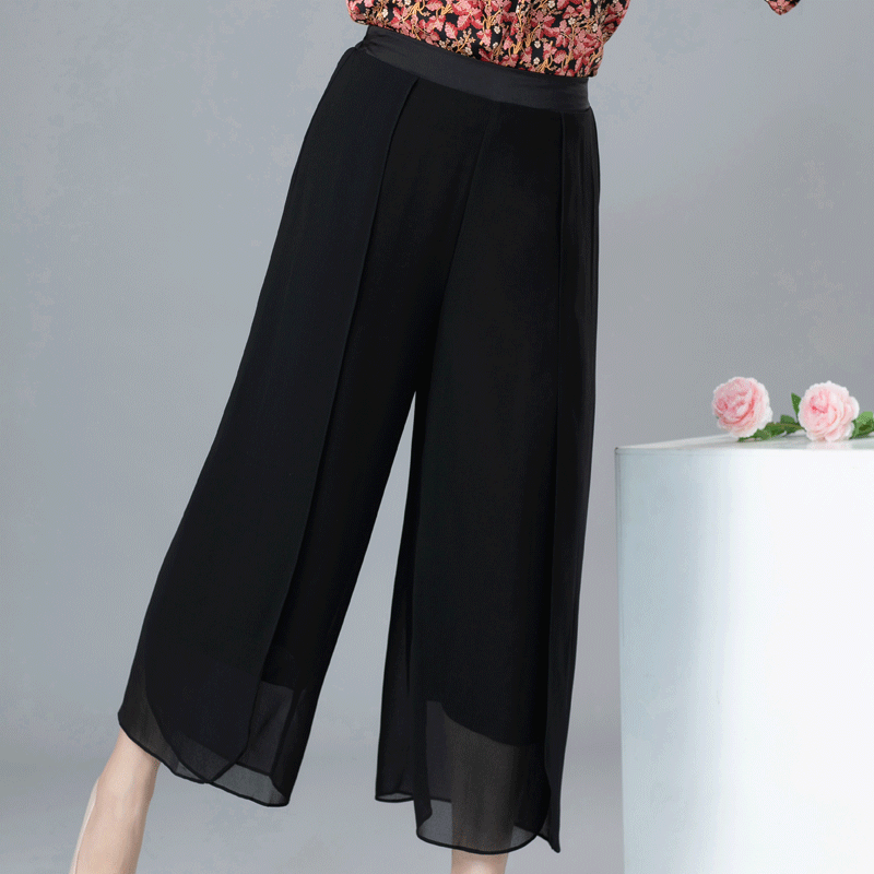 Loose Large Size Slimming High Waist Culottes Artificial Silk Wide-leg Pants Women's Summer Trousers Bottoms