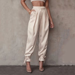 Fashion Open Trousers Women's High Waist Lace-up Beam Skinny Clothing Bottoms
