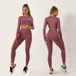 Seamless Three-piece Bra Long Sleeve Top And Trousers Suit Women's Jacquard Fitness Yoga Wear Bottoms
