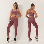 Seamless Three-piece Bra Long Sleeve Top And Trousers Suit Women's Jacquard Fitness Yoga Wear Bottoms