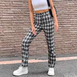 Retro High Waist Slim Fit Trousers Women's Black And White Plaid Casual Pants Women Bottoms
