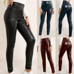 Women's High Waist Elastic Slim Trousers Motorcycle Tight Leather Pants Women Bottoms