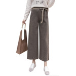 Two-color Woolen Wide-leg Pants Women's High Waist Lace-up Loose Casual Versatile Large Size Cropped Bottoms
