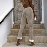 Stylish Beach Women's Pants Hand Crocheting Mesh Hollow Out Lace Up Casual Trousers Sexy Shell Bottoms
