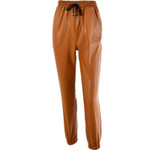 Loose Elastic Leather Pants Ankle-tied Waist Strap Women Bottoms