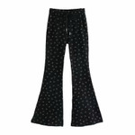 Autumn Two-color Smiley Pants Elastic Waistband Lace-up Bell-bottom Bottoms