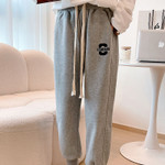 Korean Style Embroidered Ankle-tied Track Sweatpants Women's Fleece-lined Thickened High Waist In Gray Loose Casual Harem Pants Bottoms