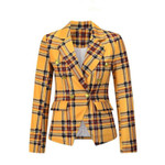 Double Breasted Long Sleeve Fashion Plaid Printed Small Suit Jacket For Women Blazers
