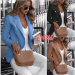 Autumn Long Sleeve Double Breasted Solid Color Stand Collar Small Suit Business Coat Blazers