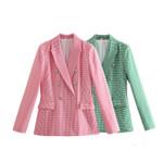Houndstooth Suit Jacket Commuting Elegant Slim Fit Fashion Double Breasted Blazers
