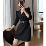 Black Dress Autumn Suit Collar Waist Slimming Temperament Goddess Style Blazers