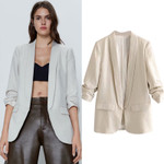Autumn Temperament Commute Style Solid Color Long Sleeve Buckle-free Women's Small Suit Blazers
