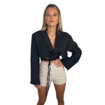 Long Sleeve Women's Business Suit Autumn Solid Color Lace-up Short Top Blazers