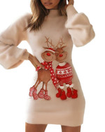 Autumn Women Clothing Christmas Slim-fit Sheath Lantern Sleeve Dress Skinny Dresses