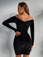 Women's Pleated Tight Low-cut Sexy Long-sleeved Dress Skinny Dresses