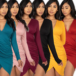Sexy Fashion Night Show Slim V-neck Women's Dress Skinny Dresses
