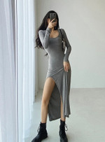 Side Slit Dress Women's Tight Stretch Bottoming Skinny Dresses