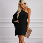 Sexy One-side Off-the-shoulder Tight Skirt Solid Color Dinner Dress Knee-length Skinny Dresses
