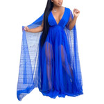 Fashion Sexy Casual V-neck Sheer Mesh Super Fairy Lady Style Large Size Dress Casual Dresses