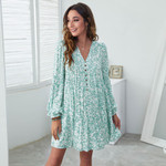 Nuoxi Spring Collar Floral Breasted Casual Loose Dress Casual Dresses