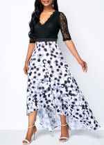 Plus Size Polka Dot Print Lace Patchwork Waist-slimming Irregular Dress Casual Dresses