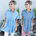 Short Sleeve Lapel Washed Loose Casual Denim Dress Casual Dresses