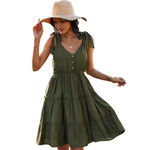 Summer Women's Design V-neck Sexy Dress Solid Color A- Line Skirt Casual Casual Dresses