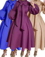 Women's Lantern Sleeve High Waist Bow Plus Size Casual Business Attire Swing Dress Casual Dresses