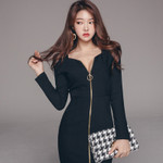 Korean Style Elegant Slim-fit Mid-length Zipper Split Hip Business Dress Casual Dresses
