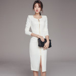 Korean Style Elegant Slim-fit Mid-length Zipper Split Hip Business Dress Casual Dresses