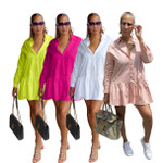 Women's Shirt Dress Stitching Solid Color Long Sleeve Short A- Line Skirt Casual Dresses