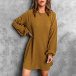 Solid Color Dress Women's Loose Round Neck Pullover Leisure Knee-length Skirt Casual Dresses
