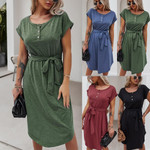 Women's Solid Color Dress Short Sleeve Knitted Skirt Casual Holiday Style Casual Dresses