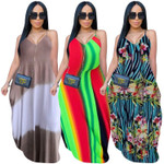Women's Printed Sling Casual Long Dress With Pockets Casual Dresses