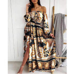 Off-neck Loose Casual Swing Printed Dress Casual Dresses