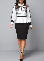 Women's Lace Stitching Contrast Color Slim Fit Business Dress Pencil Skirt Casual Dresses